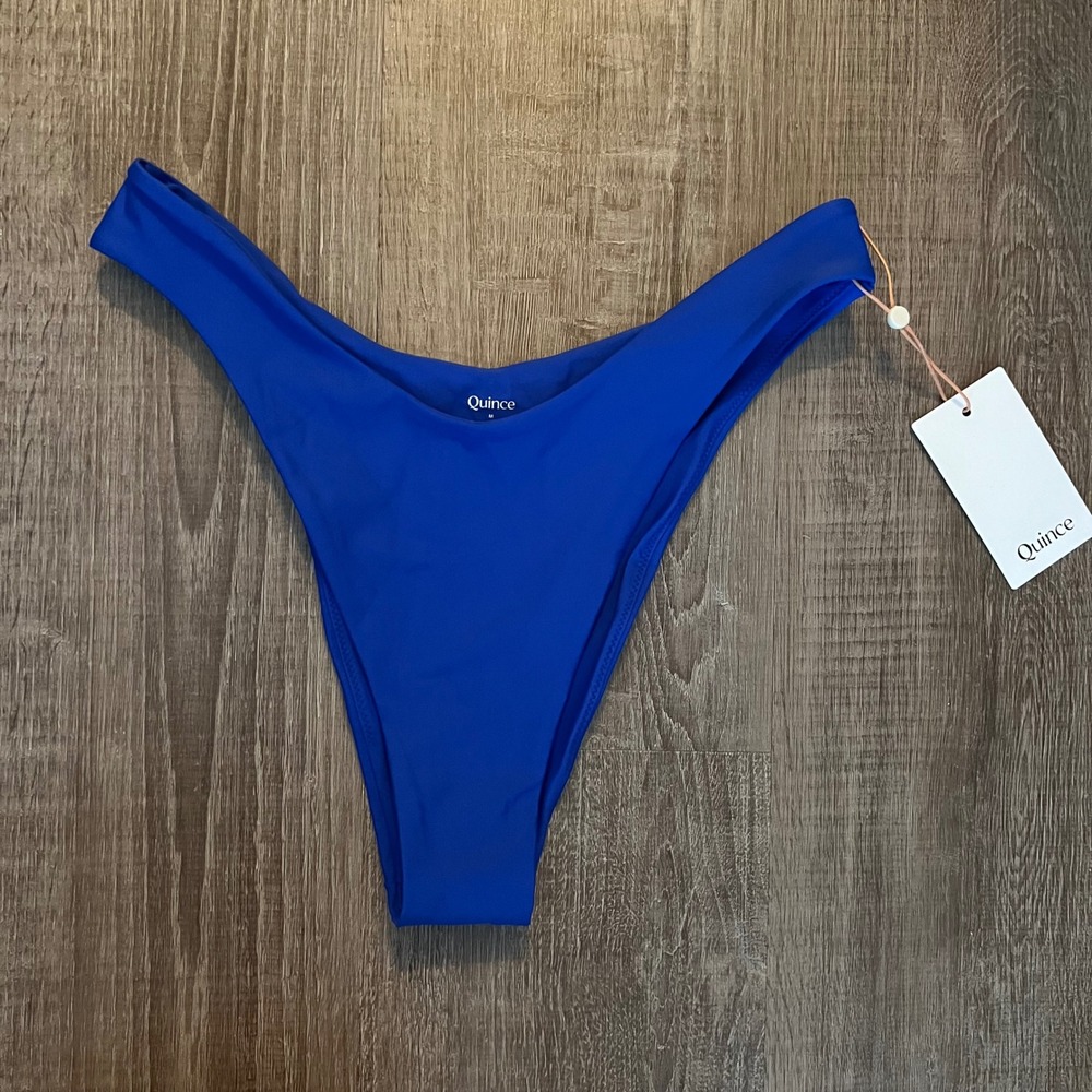 NWT Quince Italian High Leg Bikini Bottom Medium Electric Blue Minimalist Swim